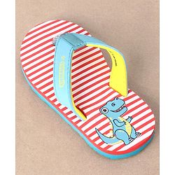 Cute Walk by Babyhug Casual Slip On Stripes Flip Flops with Dino Print - Green
