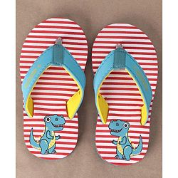 Cute Walk by Babyhug Casual Slip On Stripes Flip Flops with Dino Print - Green
