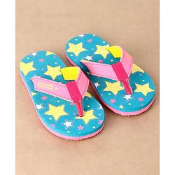 Cute Walk by Babyhug Slip On Flip Flops Stars Print- Blue & Pink