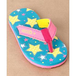 Cute Walk by Babyhug Slip On Flip Flops Stars Print- Blue & Pink