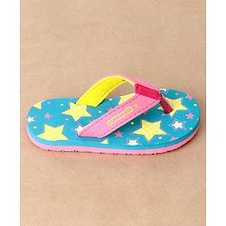Cute Walk by Babyhug Slip On Flip Flops Stars Print- Blue & Pink