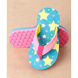 Cute Walk by Babyhug Slip On Flip Flops Stars Print- Blue & Pink