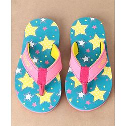 Cute Walk by Babyhug Slip On Flip Flops Stars Print- Blue & Pink