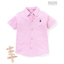Babyhug 100% Cotton Half Sleeves Knitted Pique Striped Shirt - Light Pink