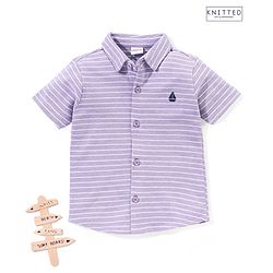 Babyhug 100% Cotton Half Sleeves Knitted Pique Striped Shirt - Lilac