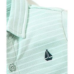 Babyhug 100% Cotton Half Sleeves Knitted Pique Striped Shirt - Light Green