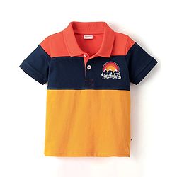 Babyhug Cotton Half Sleeves Polo Color Block T-Shirt- Red Blue & Yellow