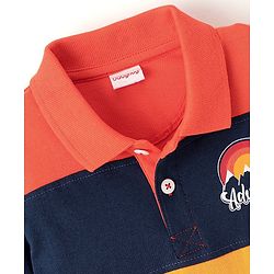 Babyhug Cotton Half Sleeves Polo Color Block T-Shirt- Red Blue & Yellow