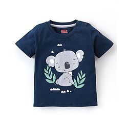 Babyhug Cotton Knit Half Sleeves Night Suit  Koala Print With Stripes -  Navy Blue