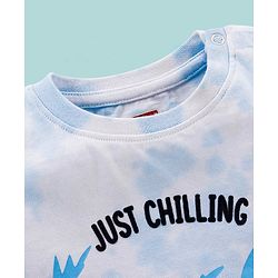 Babyhug Cotton Knit Half Sleeves Tee Palm Tree Print - White & Blue
