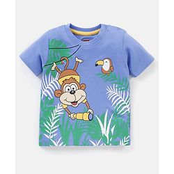 Babyhug Cotton Half Sleeves T-Shirt Monkey Print- Blue