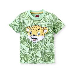 Babyhug Cotton Half Sleeves T-Shirt Tiger & Tropical Print- Green