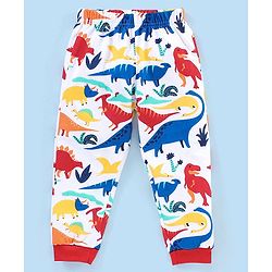 Babyhug Cotton Knit Half Sleeves Night Suit Dino Print - White
