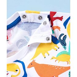 Babyhug Cotton Knit Half Sleeves Night Suit Dino Print - White