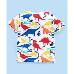 Babyhug Cotton Knit Half Sleeves Night Suit Dino Print - White