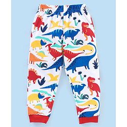 Babyhug Cotton Knit Half Sleeves Night Suit Dino Print - White