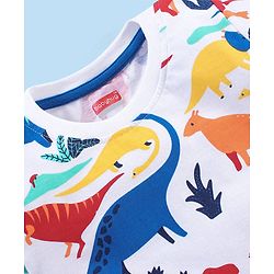 Babyhug Cotton Knit Half Sleeves Night Suit Dino Print - White