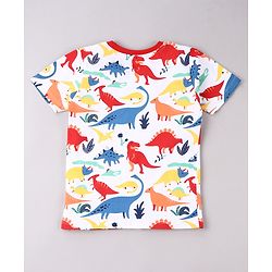 Babyhug Cotton Knit Half Sleeves Night Suit Dino Print - White