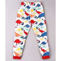 Babyhug Cotton Knit Half Sleeves Night Suit Dino Print - White