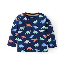 Babyhug Cotton Knit Full Sleeves Night Suit Dino Print - Navy Blue