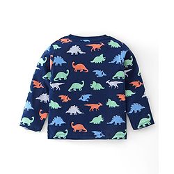 Babyhug Cotton Knit Full Sleeves Night Suit Dino Print - Navy Blue