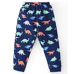 Babyhug Cotton Knit Full Sleeves Night Suit Dino Print - Navy Blue