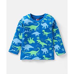 Babyhug Cotton Knit Full Sleeves Dino Print Night Suit - Blue