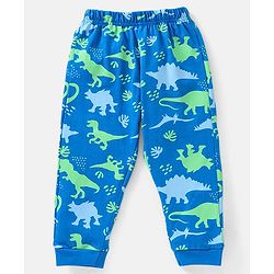 Babyhug Cotton Knit Full Sleeves Dino Print Night Suit - Blue