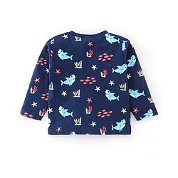 Babyhug Cotton Knit Full Sleeves Sea World Print Night Suit - Navy Blue