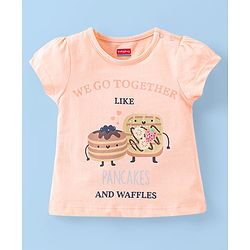 Babyhug Cotton Knit Half Sleeves Nightsuit With Pancake & Waffles Print - Peach & White