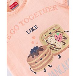 Babyhug Cotton Knit Half Sleeves Nightsuit With Pancake & Waffles Print - Peach & White