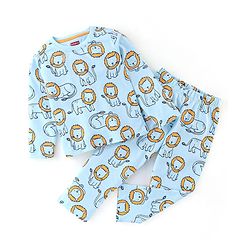 Babyhug Cotton Full Sleeves Night Suit Lion Print - Blue