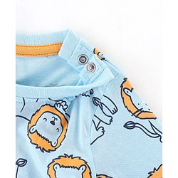 Babyhug Cotton Full Sleeves Night Suit Lion Print - Blue