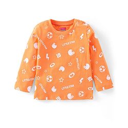 Babyhug Cotton Knit Full Sleeves Night Suit with Sports Print - Orange