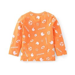 Babyhug Cotton Knit Full Sleeves Night Suit with Sports Print - Orange