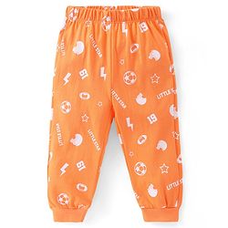 Babyhug Cotton Knit Full Sleeves Night Suit with Sports Print - Orange