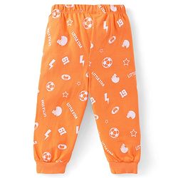 Babyhug Cotton Knit Full Sleeves Night Suit with Sports Print - Orange