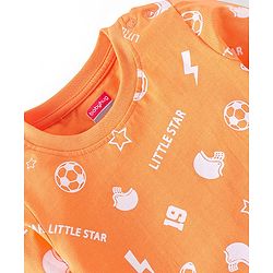 Babyhug Cotton Knit Full Sleeves Night Suit with Sports Print - Orange