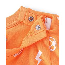 Babyhug Cotton Knit Full Sleeves Night Suit with Sports Print - Orange