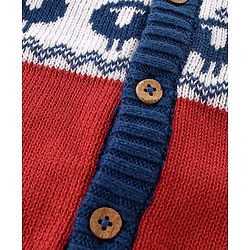 Babyhug Organic Cotton Full Sleeves Intarsia Design Front Open Sweater - Navy Blue & Red