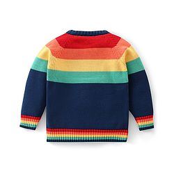 Babyhug Organic Cotton Full Sleeves Front Open Colour Block Design  Sweater -Blue Red & Green
