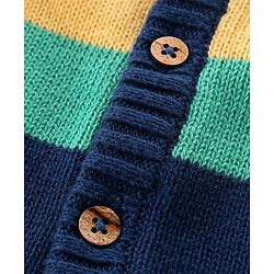 Babyhug Organic Cotton Full Sleeves Front Open Colour Block Design  Sweater -Blue Red & Green