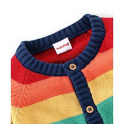 Babyhug Organic Cotton Full Sleeves Front Open Colour Block Design  Sweater -Blue Red & Green