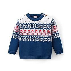 Babyhug 100% Organic Cotton Full Sleeves Sweater Set With Cap Intarsia Design- Blue