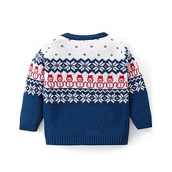 Babyhug 100% Organic Cotton Full Sleeves Sweater Set With Cap Intarsia Design- Blue