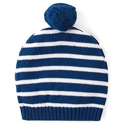 Babyhug 100% Organic Cotton Full Sleeves Sweater Set With Cap Intarsia Design- Blue