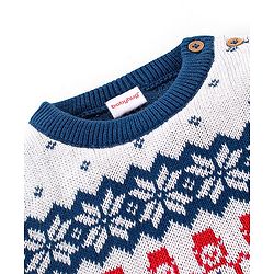 Babyhug 100% Organic Cotton Full Sleeves Sweater Set With Cap Intarsia Design- Blue