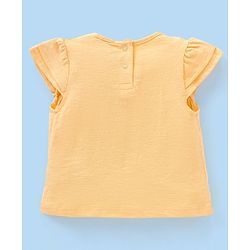 Babyhug 100% Cotton Knit Half Sleeves Top and Legging Set With Squirrel Patch & Fruits Print - Yellow & White