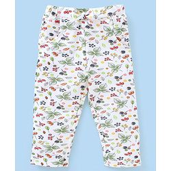 Babyhug 100% Cotton Knit Half Sleeves Top and Legging Set With Squirrel Patch & Fruits Print - Yellow & White