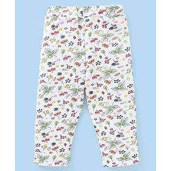Babyhug 100% Cotton Knit Half Sleeves Top and Legging Set With Squirrel Patch & Fruits Print - Yellow & White